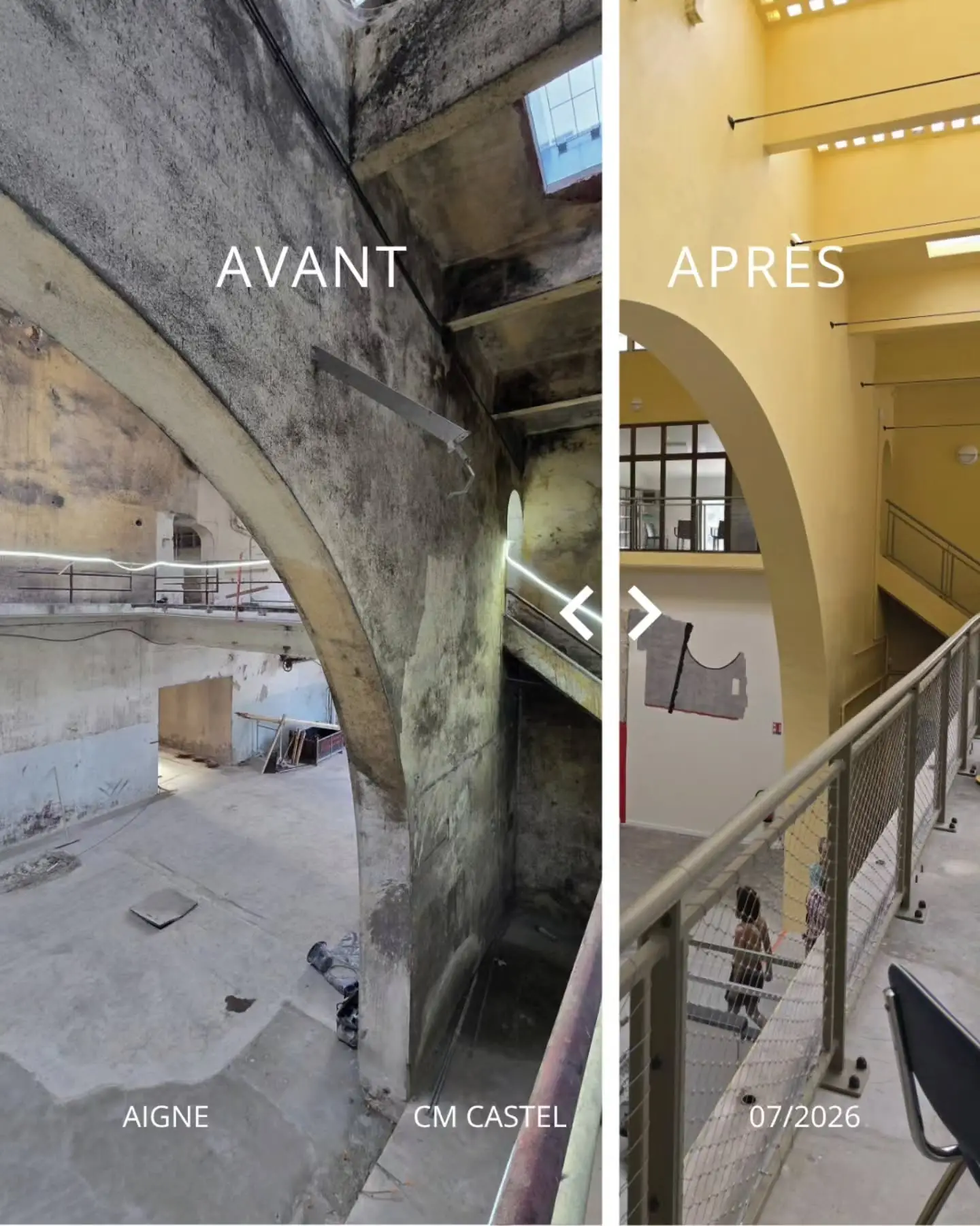 Publication Instagram : avant et après de l'ancienne cave coopérative d'Aigne