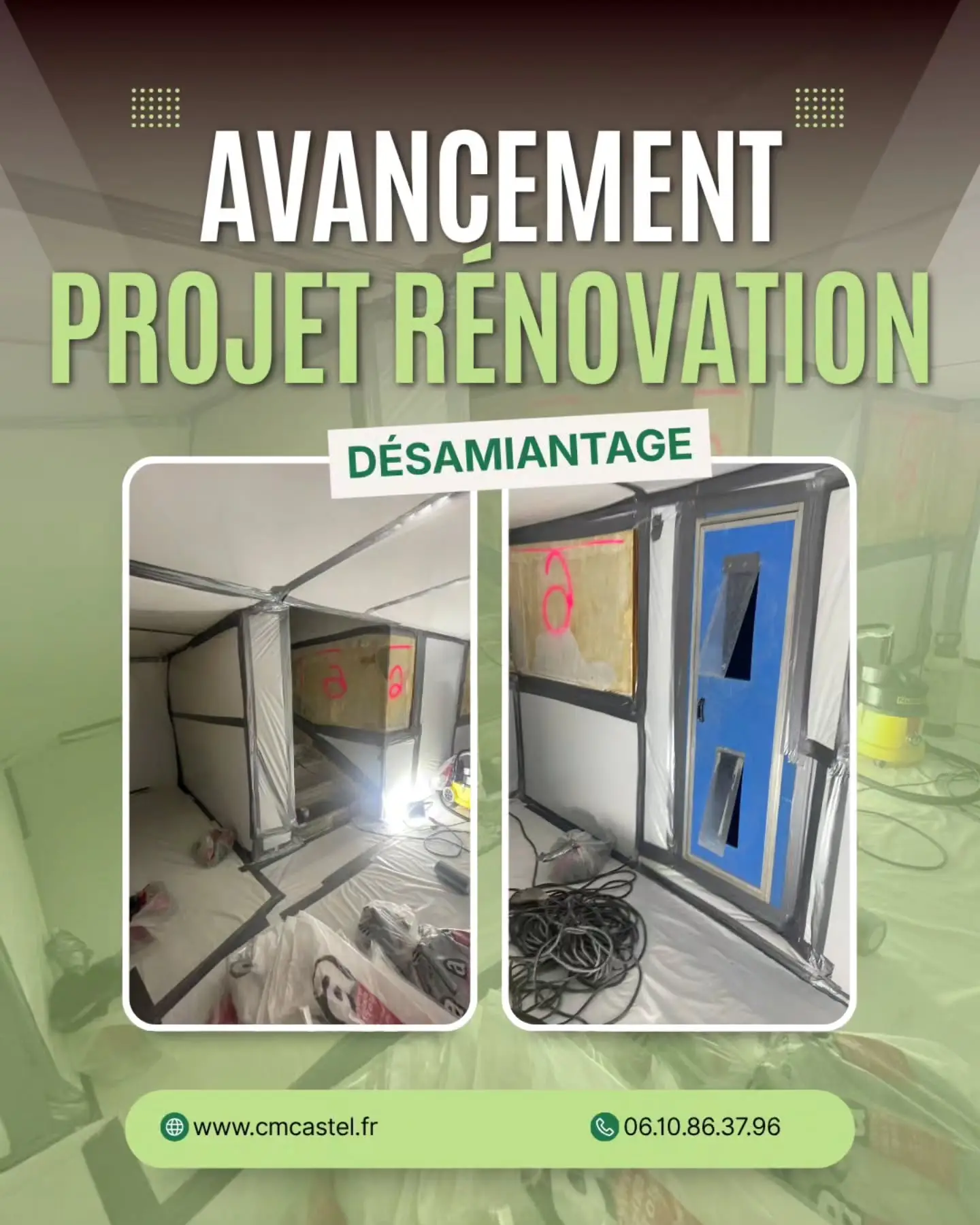 Publication Instagram : avancement d'un projet de rénovation à Saint-Chinian, étape du désamiantage